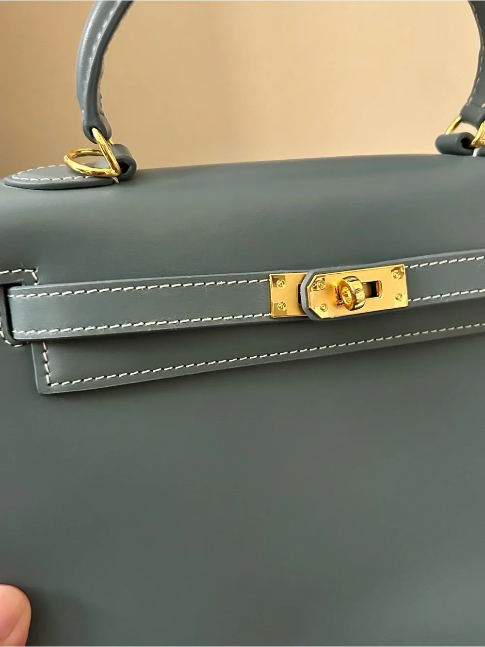 25cm Gold on Slate Blue Box Leather Top-Handle Satchel KL Style